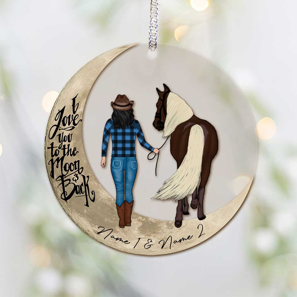 I Love You To The Moon And Back - Personalized Chistmas Horse Transparent Ornament