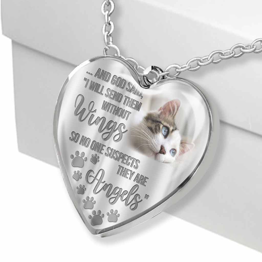 I Will Send Them Without Wings - Personalized Cat Heart Pendant Necklace