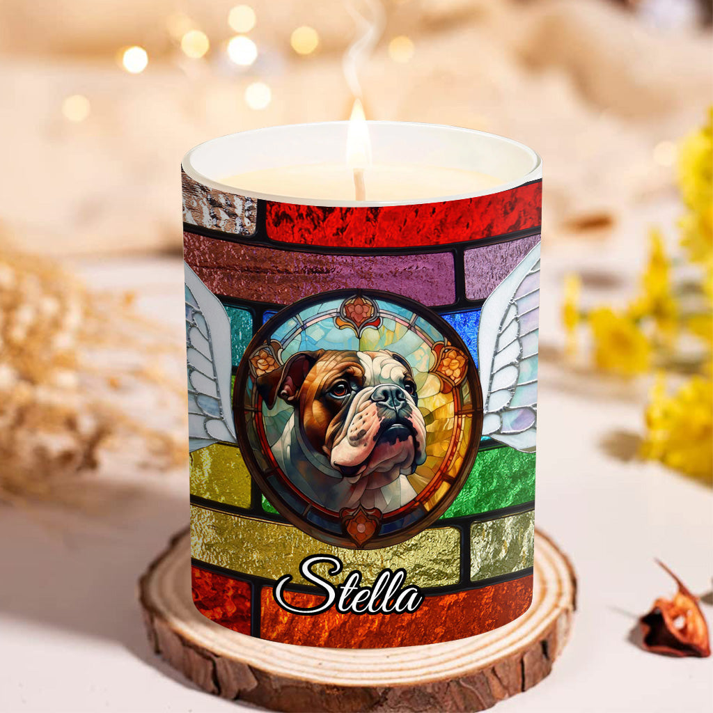 Stained Glass Dog - Personalized Dog Candle With Wooden Lid