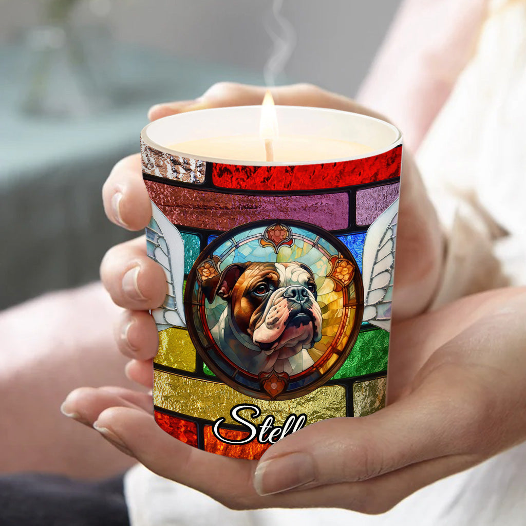 Stained Glass Dog - Personalized Dog Candle With Wooden Lid