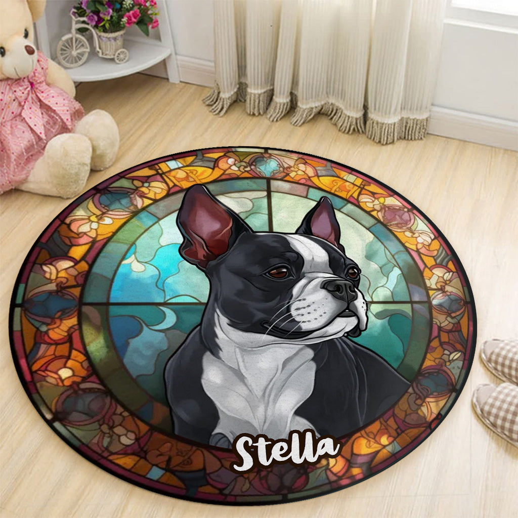 Stained Glass Dog - Personalized Dog Round Rug