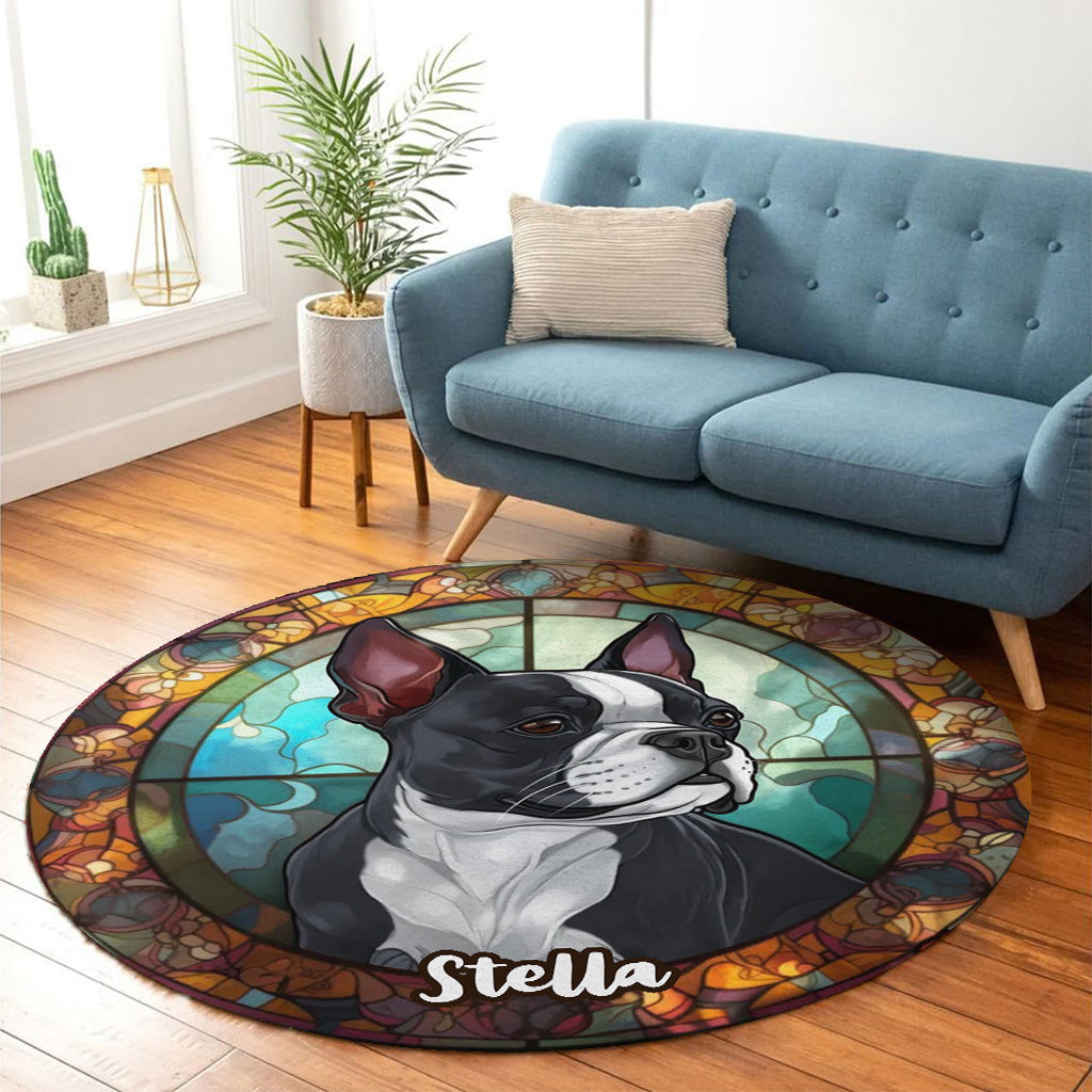 Stained Glass Dog - Personalized Dog Round Rug