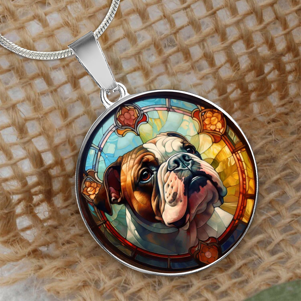 Stained Glass Dog - Personalized Dog Round Pendant Necklace