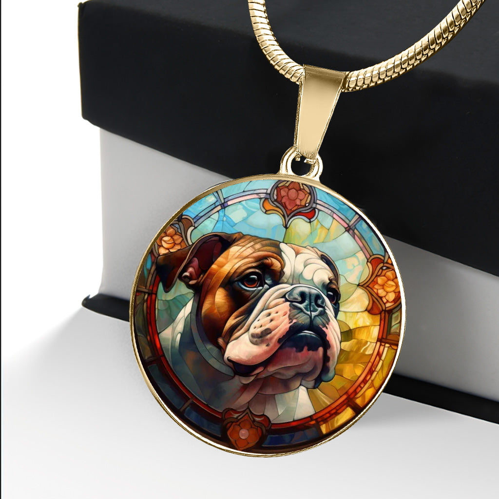 Stained Glass Dog - Personalized Dog Round Pendant Necklace