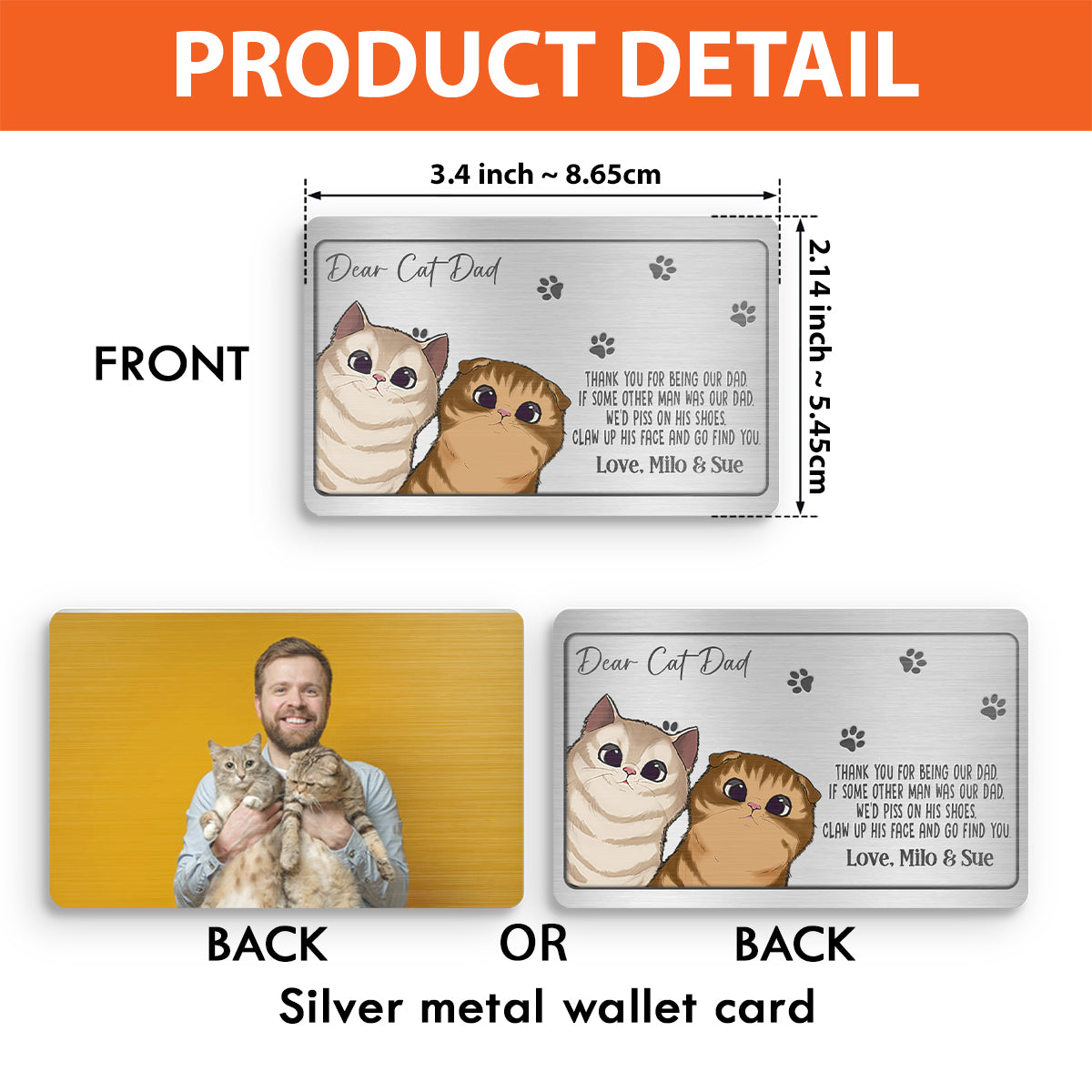 Thank You For Being Our Dad - Personalized Cat Wallet Insert Card