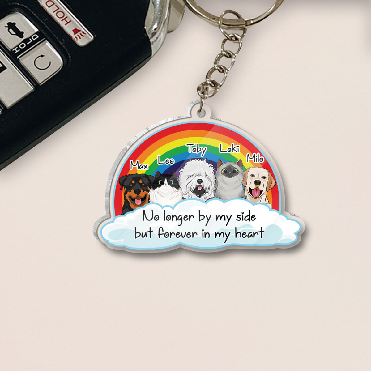 No Longer By My Side - Personalized Dog Keychain (Printed On Both Sides)