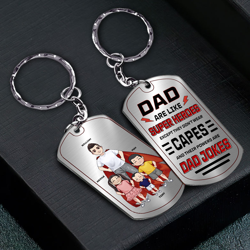 Disover Dad Are Like Super Heroes - Personalized Father Stainless Steel Keychain