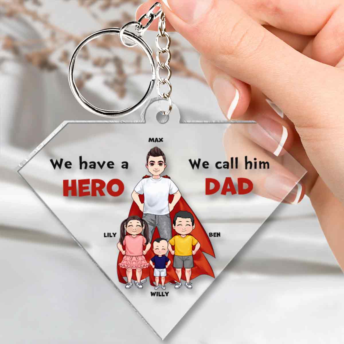 Dad Are Like Super Heroes - Personalized Father Transparent Transparent Keychain