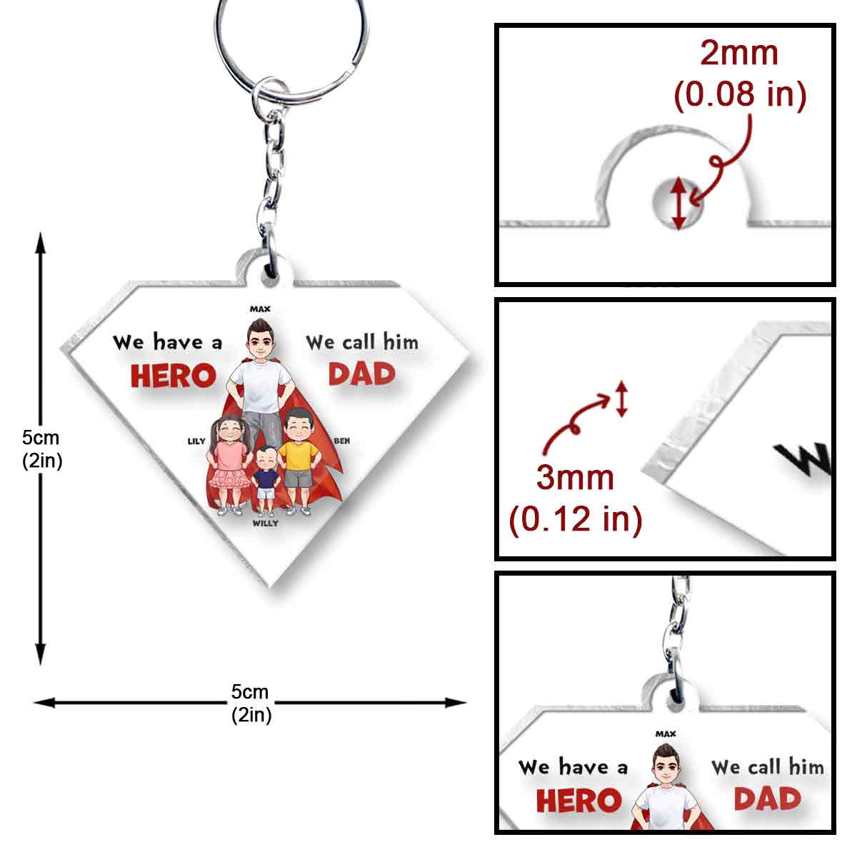 Dad Are Like Super Heroes - Personalized Father Transparent Transparent Keychain