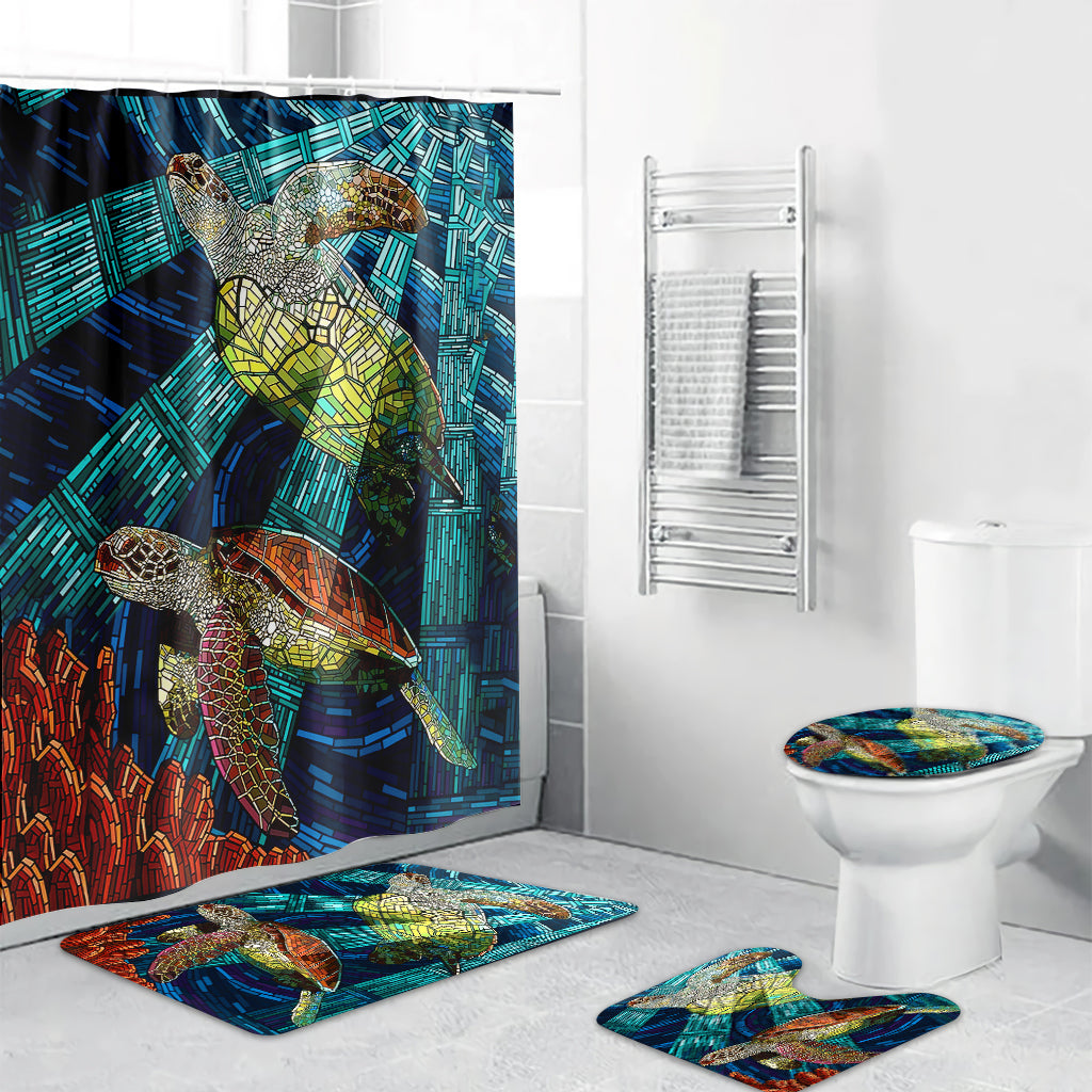 Mosaic Turtle Turtle Bathroom Curtain & Mats Set