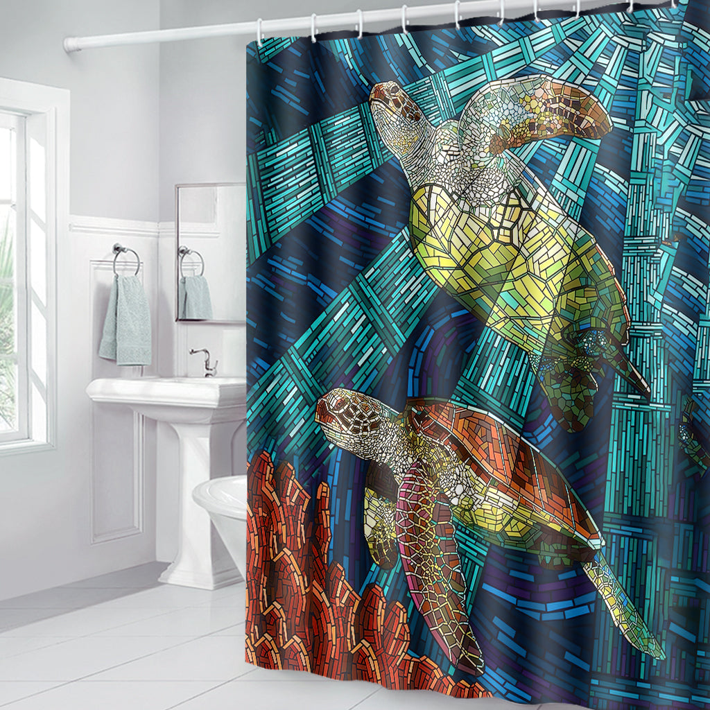 Mosaic Sea Turtle Shower Curtain — Little Squiffy