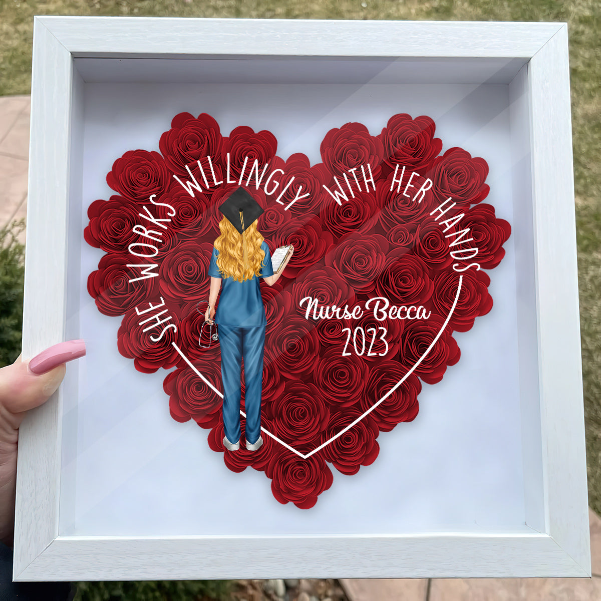 Never Forget The Difference That You Make - Personalized Nurse Flower Shadow Box