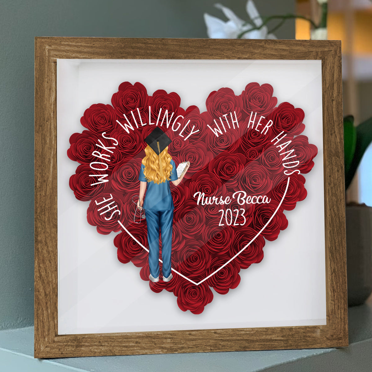 Never Forget The Difference That You Make - Personalized Nurse Flower Shadow Box