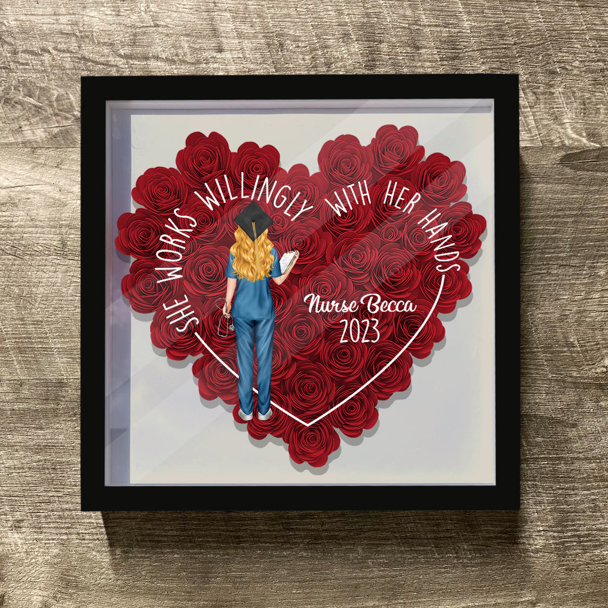 Never Forget The Difference That You Make - Personalized Nurse Flower Shadow Box