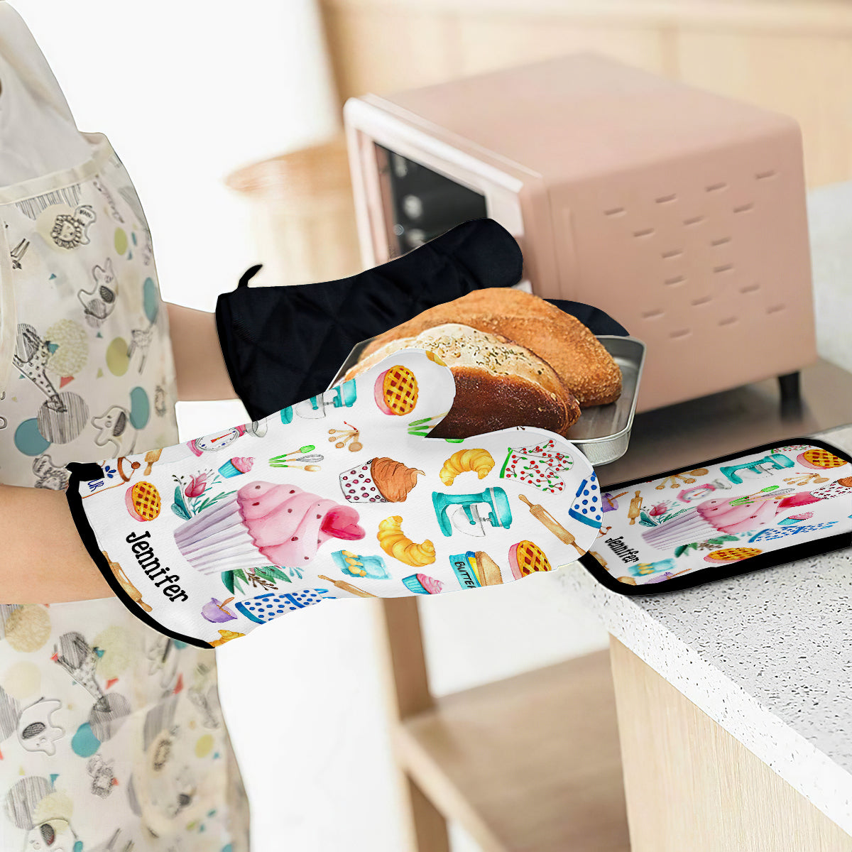 Let's Get Baked - Personalized Baking Oven Mitts & Pot Holder Set