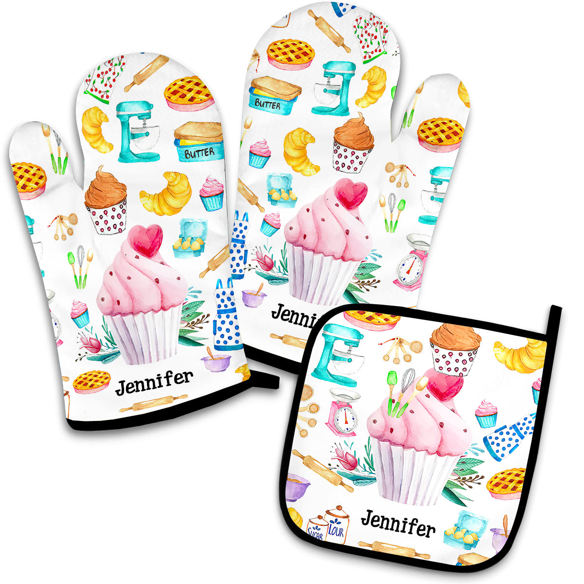 Let's Get Baked - Personalized Baking Oven Mitts & Pot Holder Set