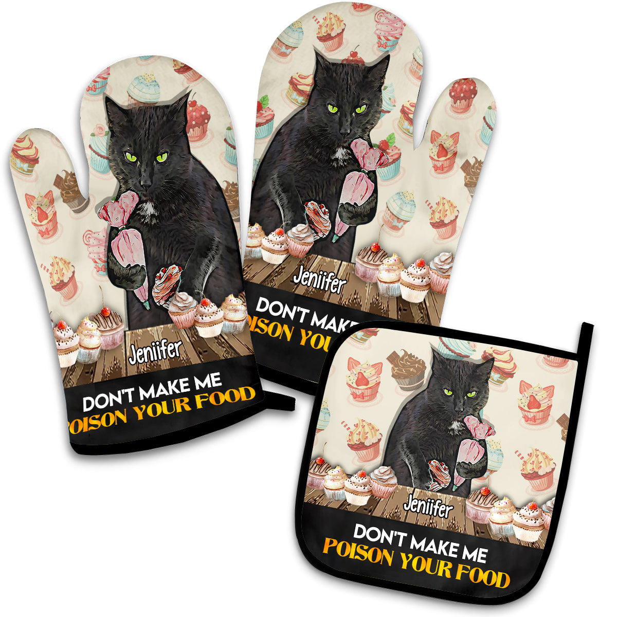 Don't Make Me Poison Your Food - Personalized Baking Oven Mitts & Pot Holder Set