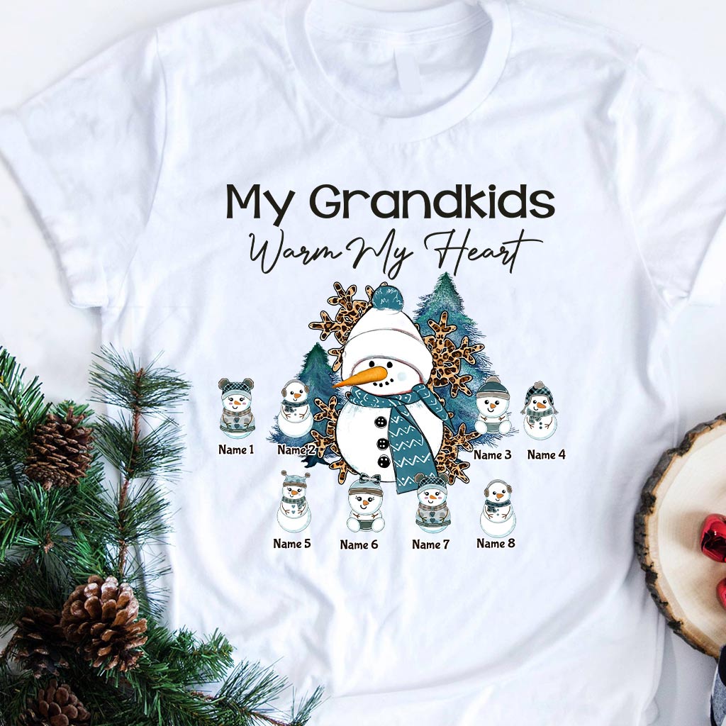 My Grandkids Warm My Heart - Personalized Christmas Grandma T-shirt and Hoodie