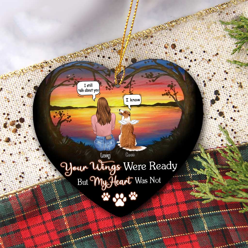 Your Wings Were Ready But My Heart Was Not I Miss You - Personalized Dog Heart Aluminium Ornament (Printed On Both Sides)