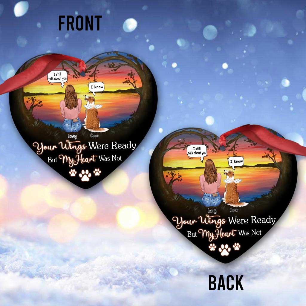 Your Wings Were Ready But My Heart Was Not I Miss You - Personalized Dog Heart Aluminium Ornament (Printed On Both Sides)