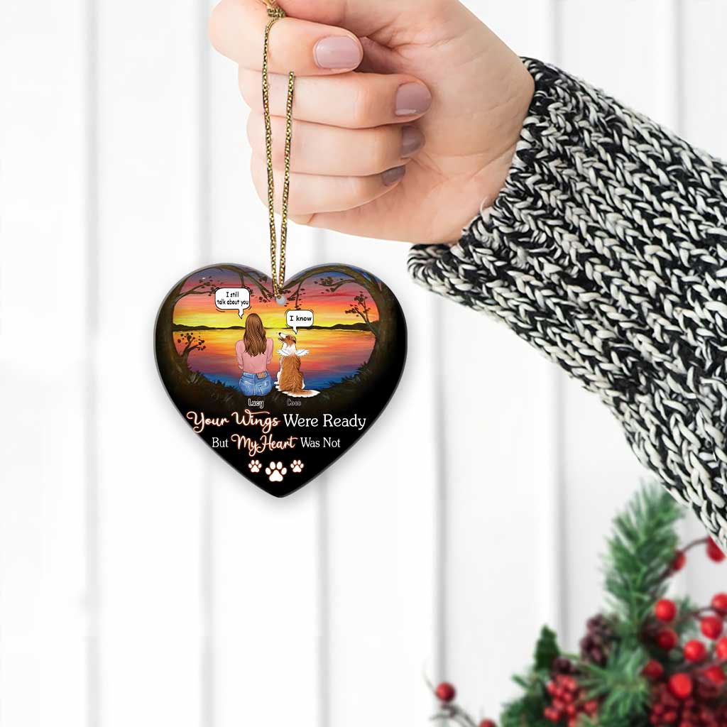 Your Wings Were Ready But My Heart Was Not I Miss You - Personalized Dog Heart Aluminium Ornament (Printed On Both Sides)