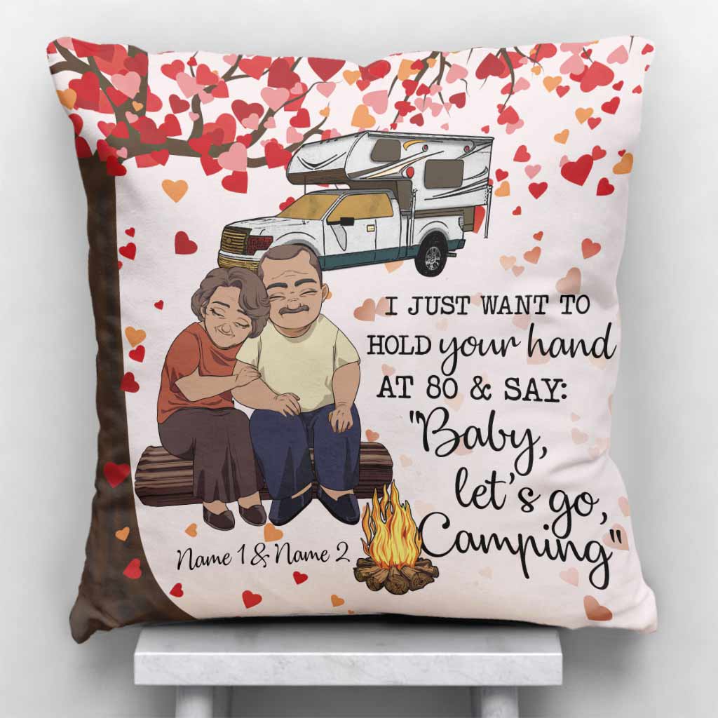 I Just Want To Hold Your Hand Camping Old Couple - Personalized Throw Pillow