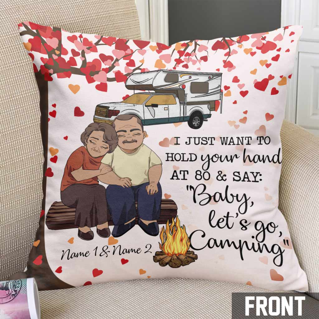I Just Want To Hold Your Hand Camping Old Couple - Personalized Throw Pillow