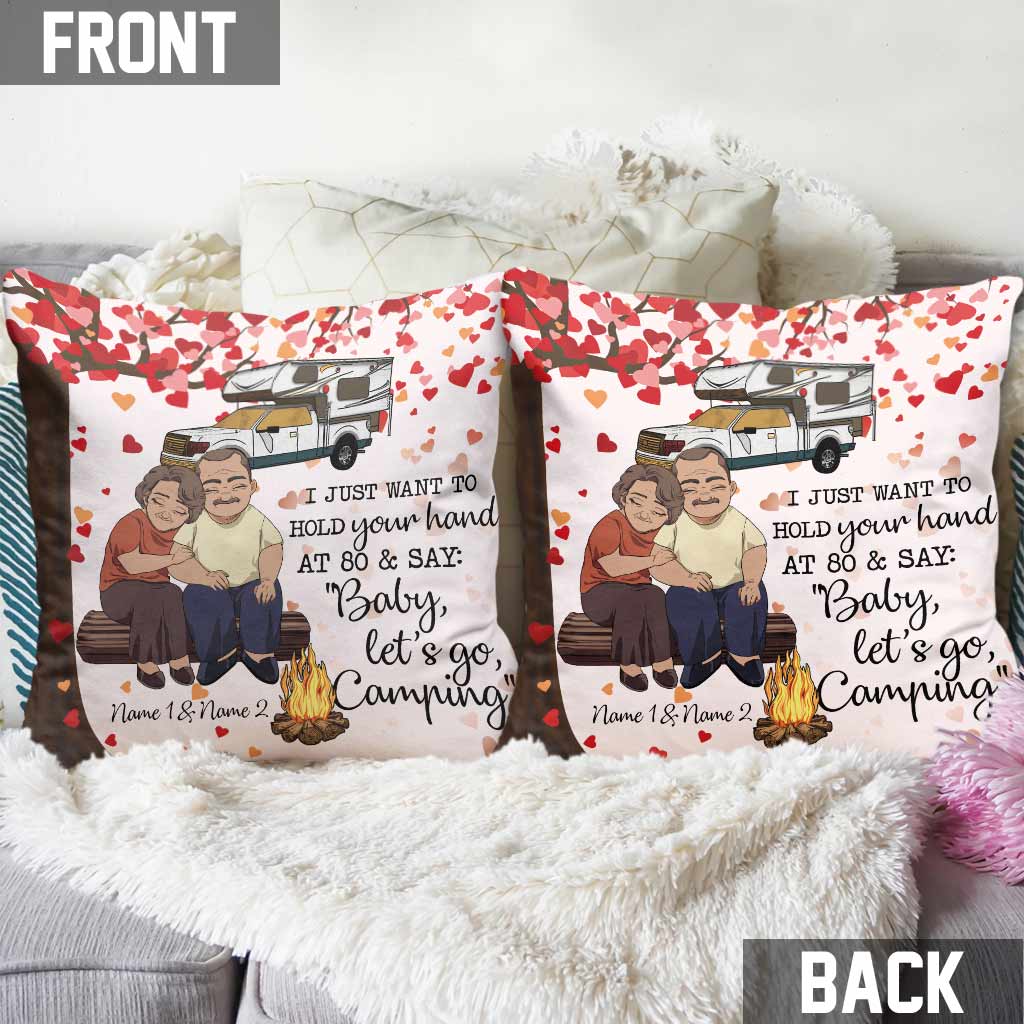 I Just Want To Hold Your Hand Camping Old Couple - Personalized Throw Pillow