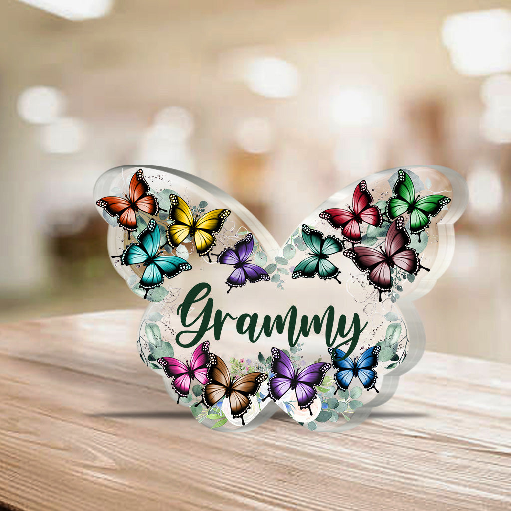 Grandma And Grandchildren Floral Butterflies - Personalized Mother's Day Grandma Custom Shaped Acrylic Plaque