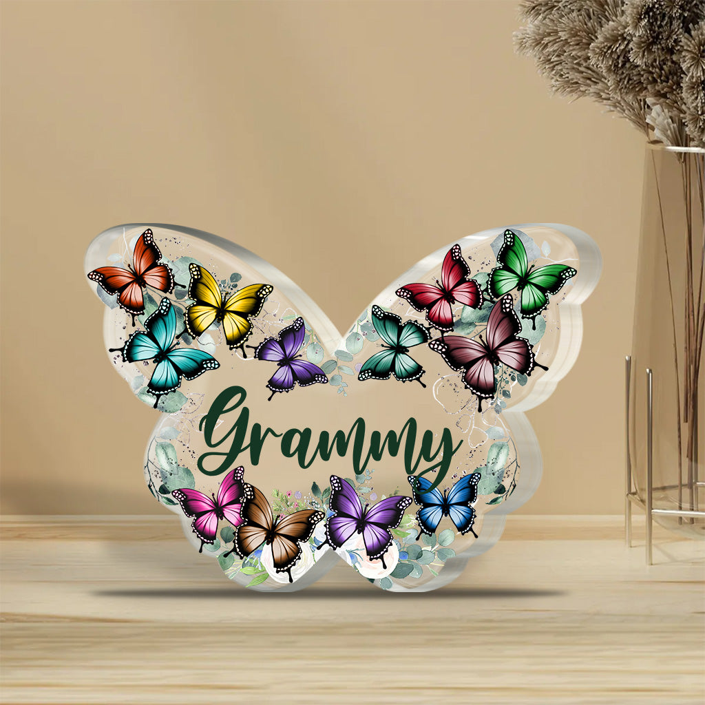 Grandma And Grandchildren Floral Butterflies - Personalized Mother's Day Grandma Custom Shaped Acrylic Plaque