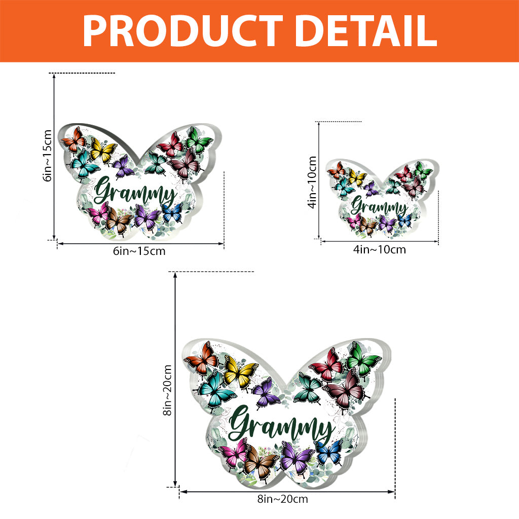 Grandma And Grandchildren Floral Butterflies - Personalized Mother's Day Grandma Custom Shaped Acrylic Plaque