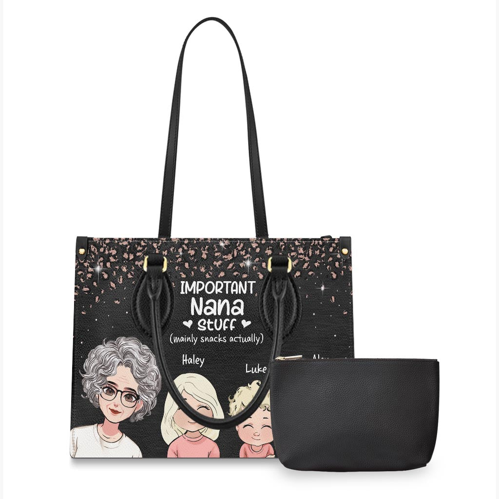 Important Nana Stuff - Personalized Mother's Day Grandma Leather Handbag