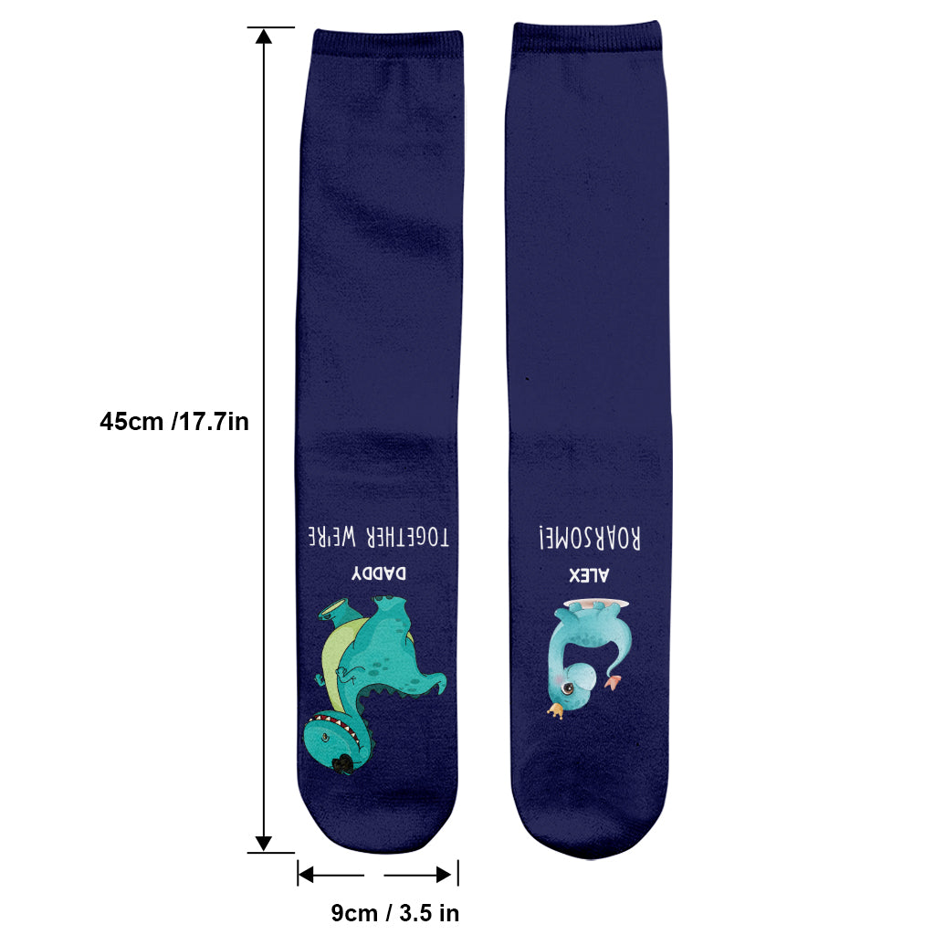 Together We're Roarsome - Gift for dad, grandma, grandpa, mom, uncle, aunt, brother, sister, son, daughter, granddaughter, grandson, new mom, new dad - Personalized Socks