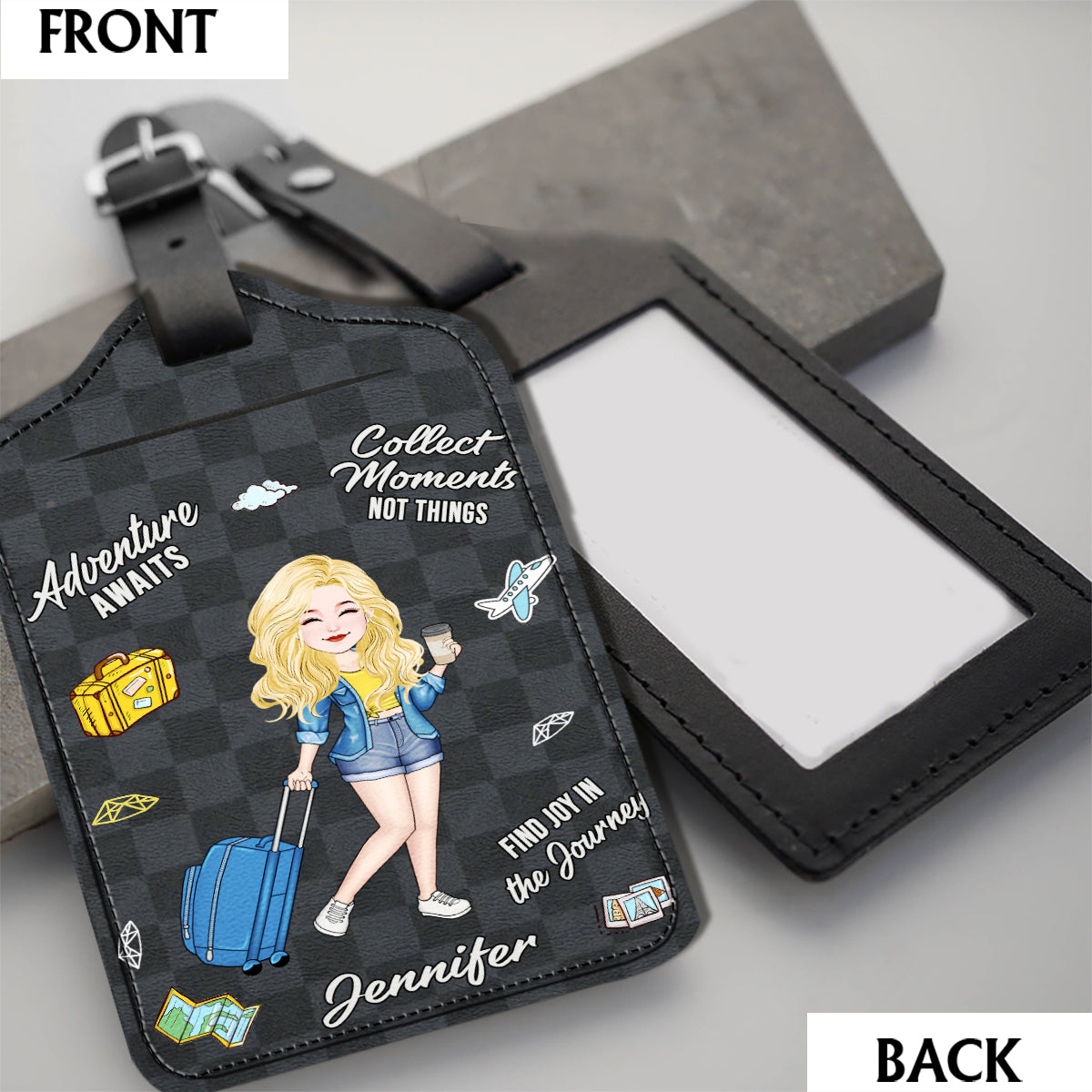 Find Joy In The Journey - Personalized Travelling Leather Luggage Tag