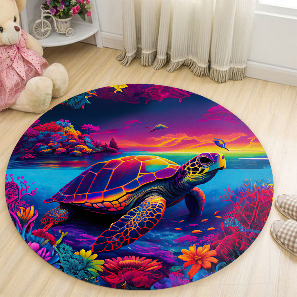 Salty Lil' Beach Turtle Round Rug