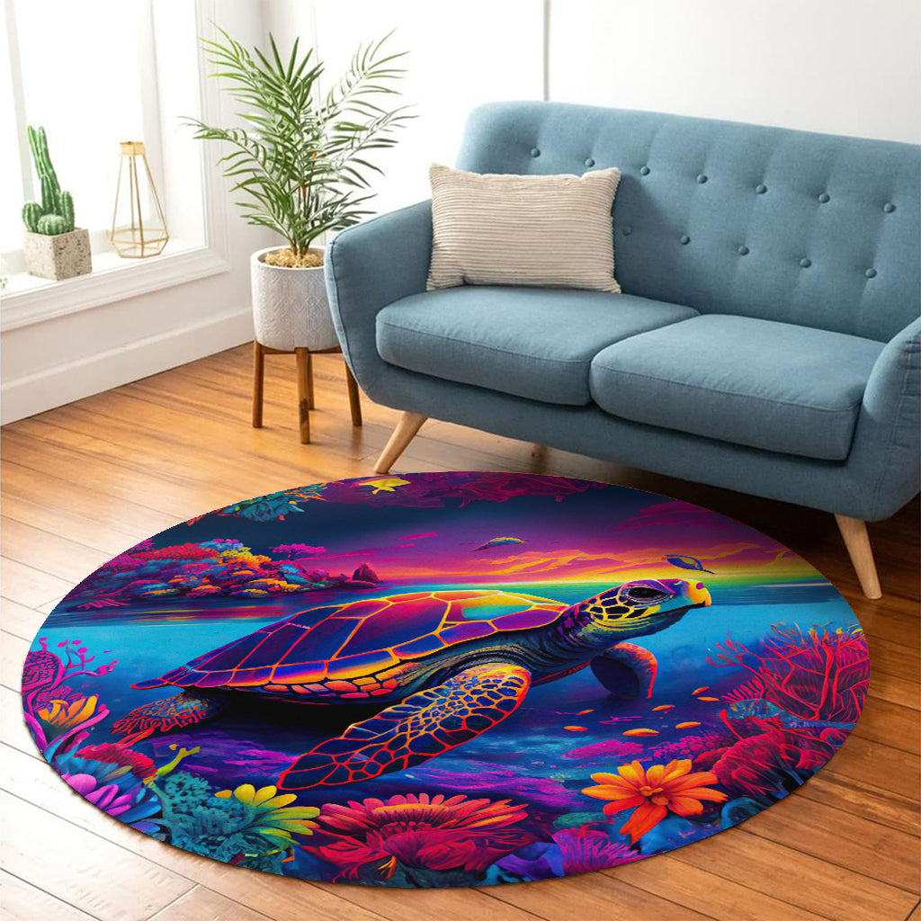 Salty Lil' Beach Turtle Round Rug