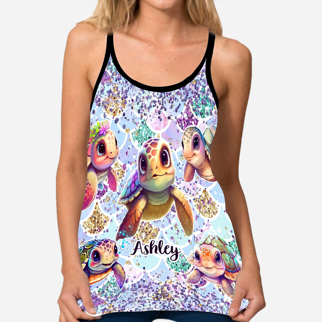 Salty Little Beach - Personalized Turtle Cross Tank Top