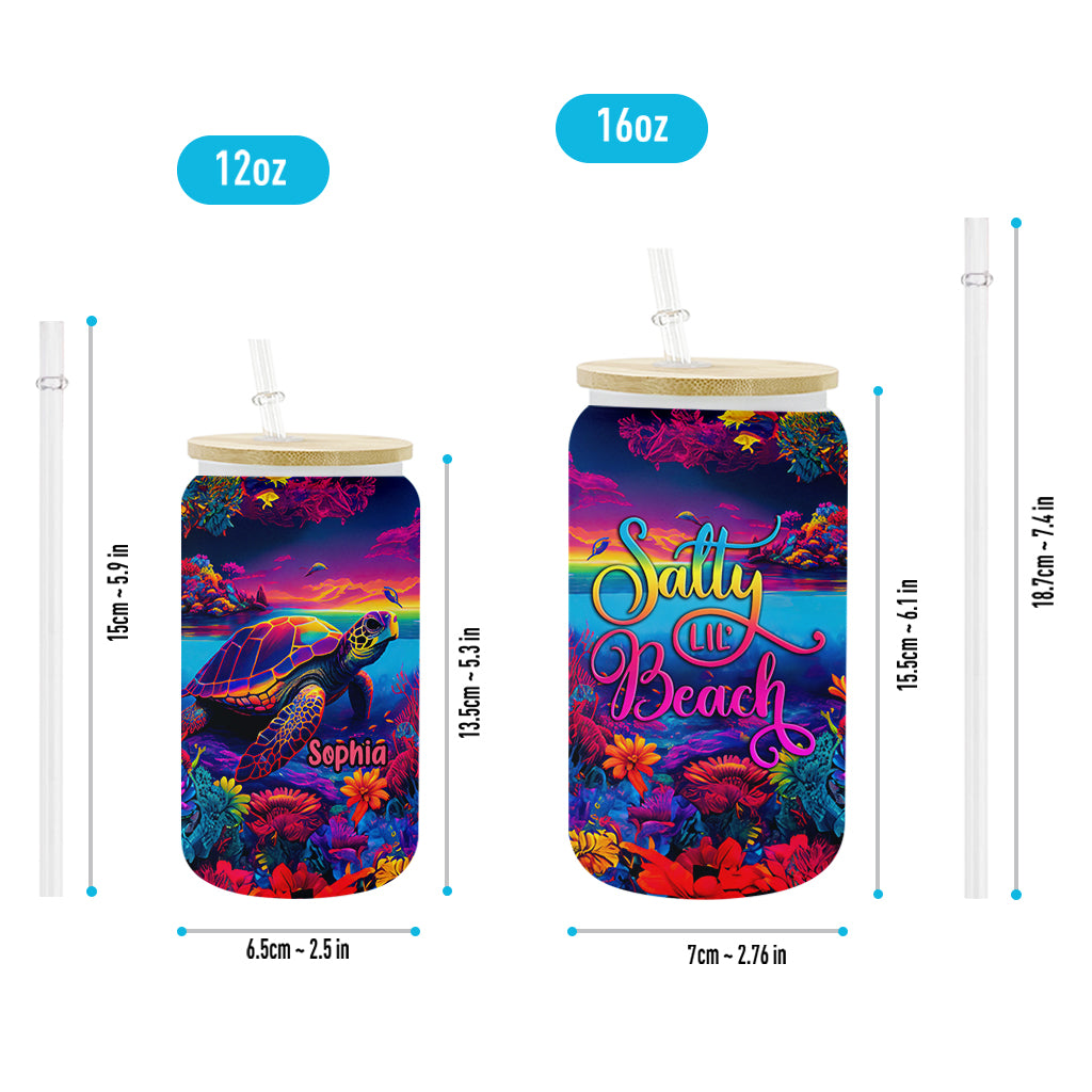 Salty Lil' Beach - Personalized Turtle Can Glass