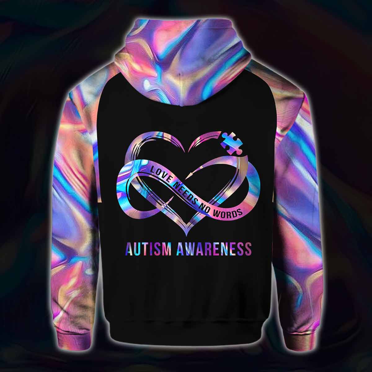 Love Needs No Words - Autism Awareness All Over 3D Hoodie