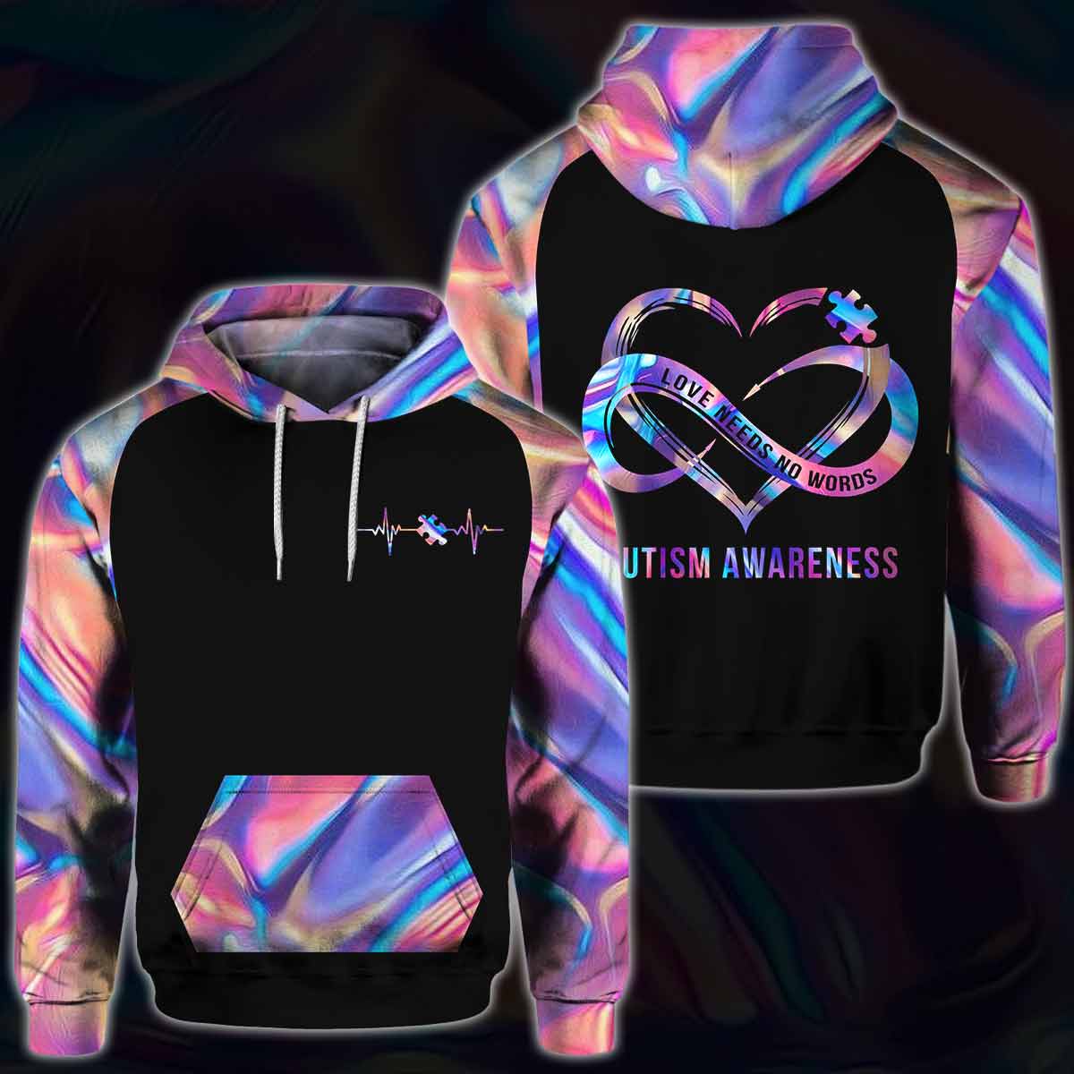 Love Needs No Words - Autism Awareness All Over 3D Hoodie