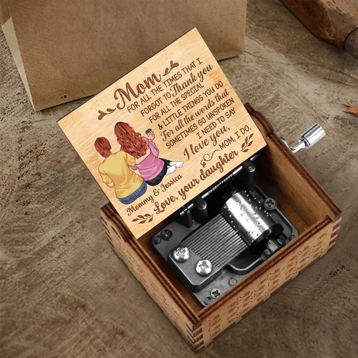 To My Dear Mom - Gift for daughter, mom - Personalized Hand Crank Music Box