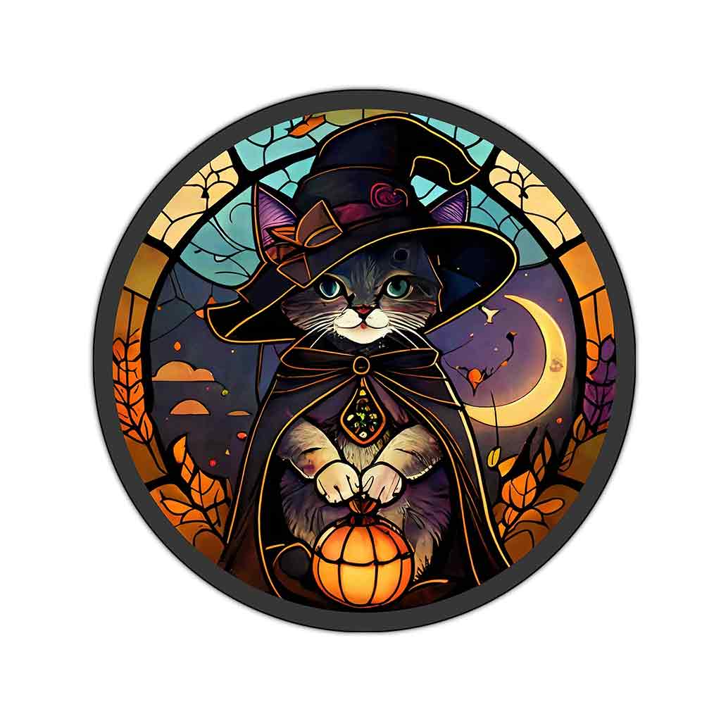 Hello Pumpkin Black Cat Round Rug
