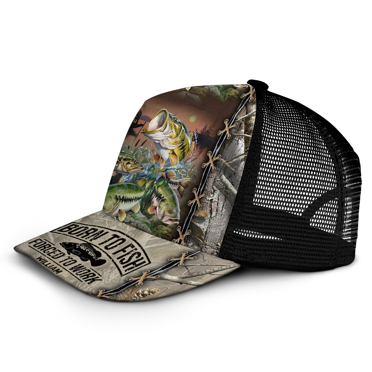 Born To Fish Forced To Work - Personalized Fishing Trucker Hat