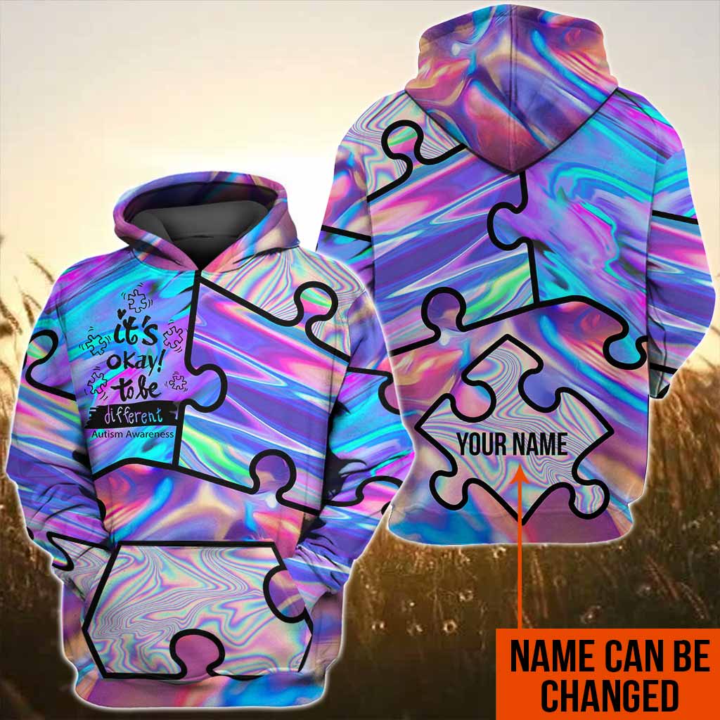 Discover Okay To Be Different Puzzles Abstract - Autism Awareness Personalized Hologram Pattern All Over 3D Hoodie