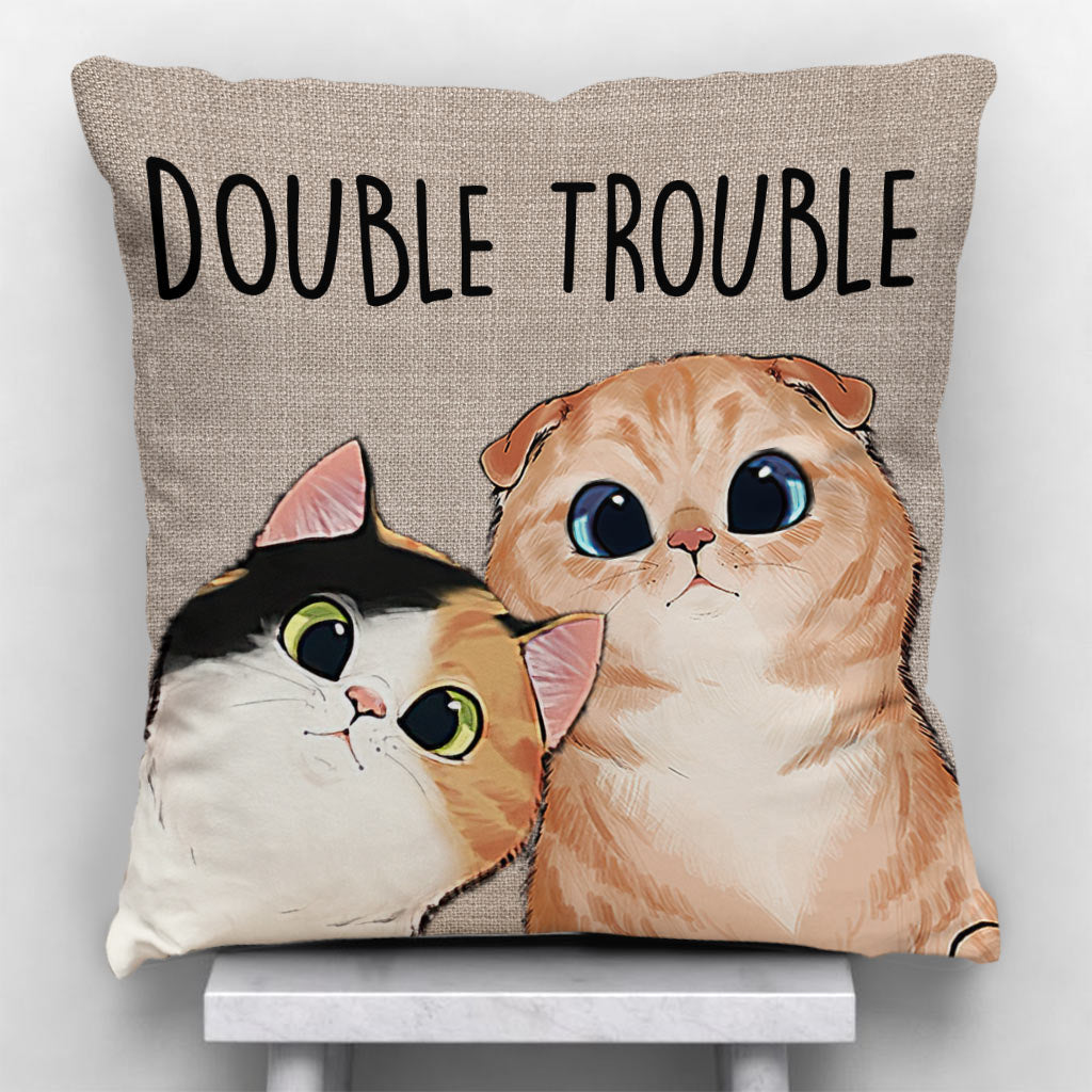 Double Trouble - Personalized Cat Throw Pillow