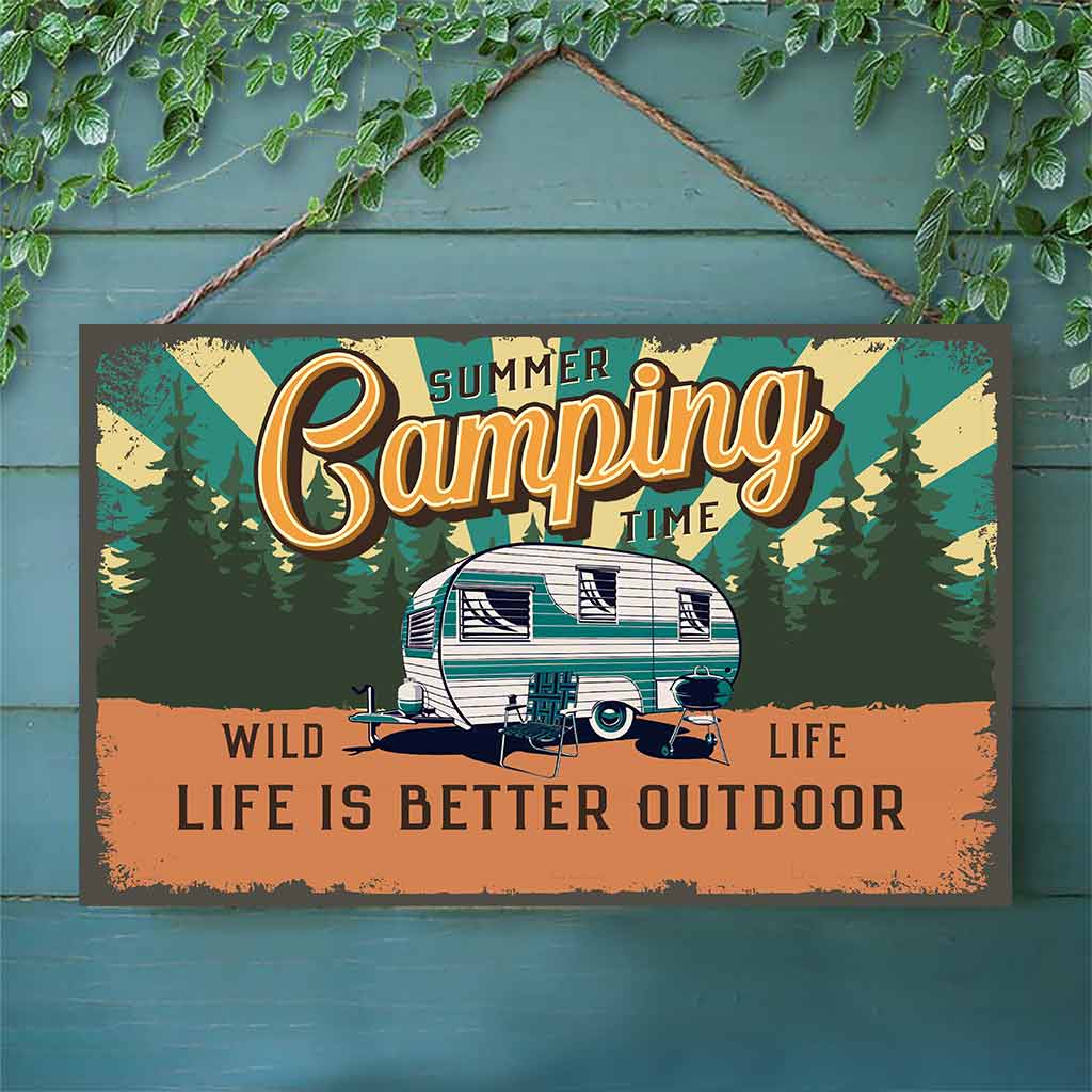 Camping Time Personalized Horizontal Rectangle Wood Sign