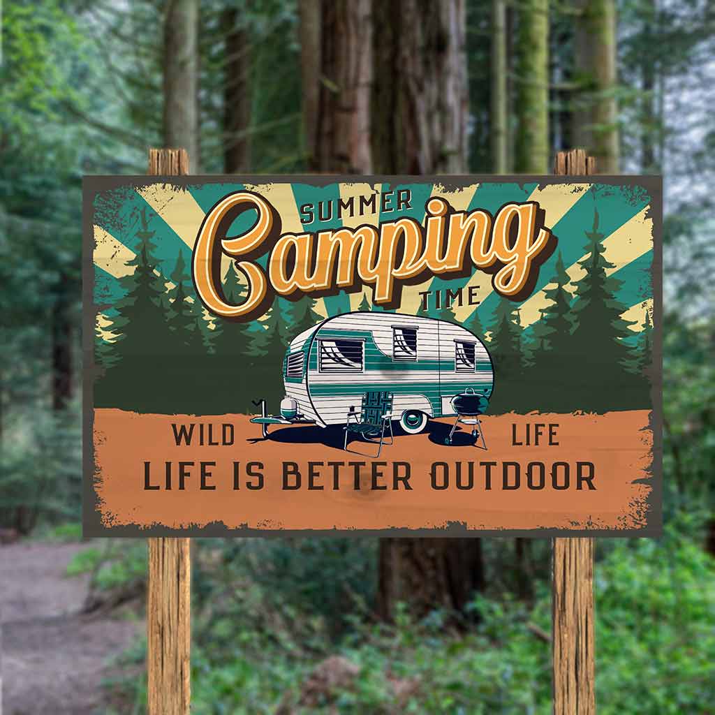 Camping Time Personalized Horizontal Rectangle Wood Sign