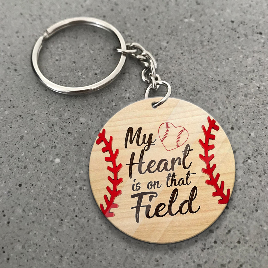 My Heart Is On That Field - Personalized Baseball Transparent Keychain