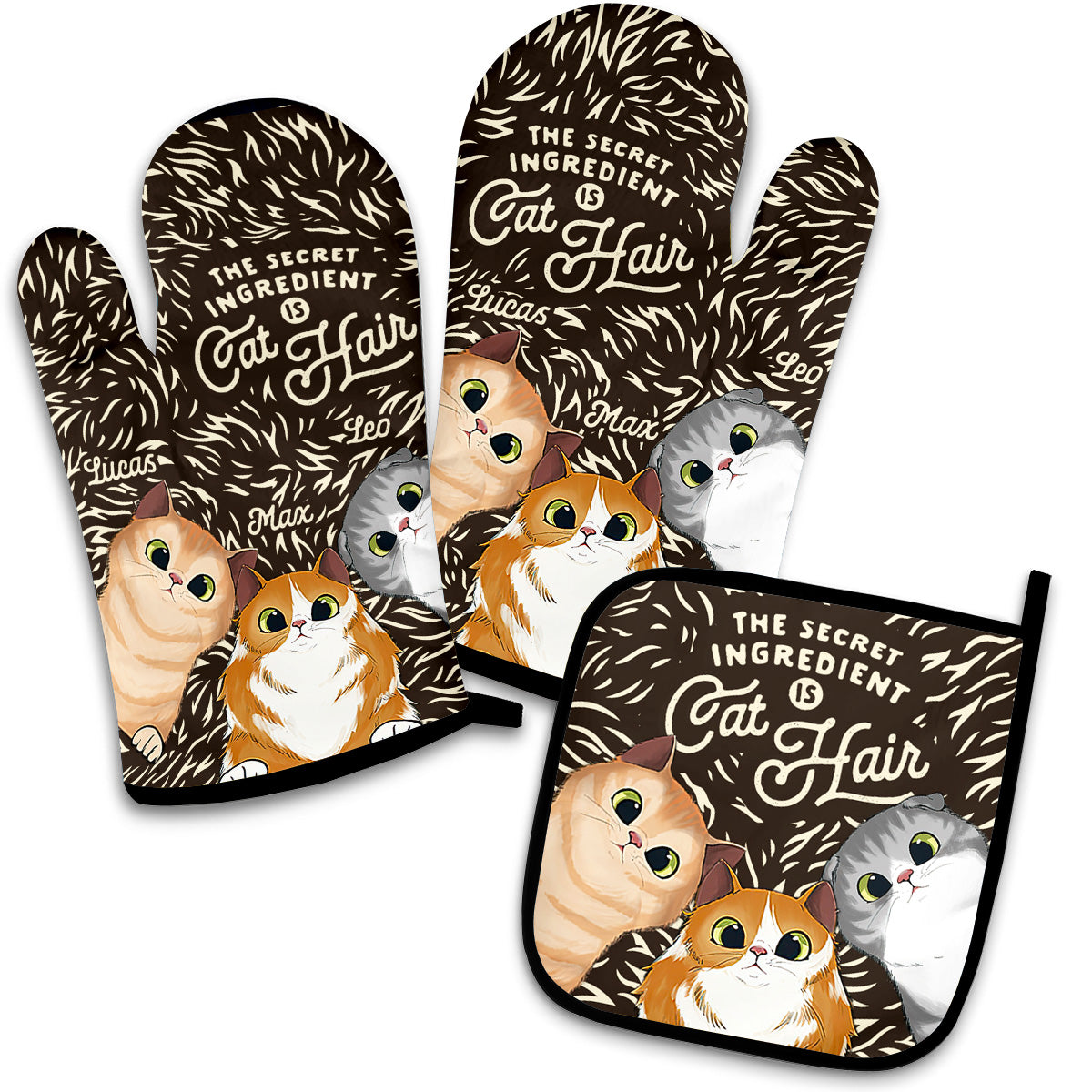 Secret Ingredient Cat Hair - Personalized Baking Oven Mitts & Pot Holder Set