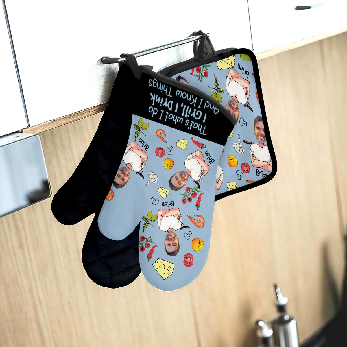 I Grill I Drink And I Know Things - Personalized Father Oven Mitts & Pot Holder Set